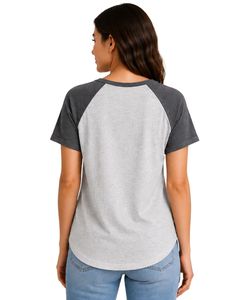 Camiseta raglán gris claro y gris carbón para mujer, informal, con cuello redondo, manga corta, mezcla de algodón suave, top de moda de verano - Product Image 2