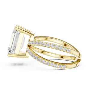 Emerald Cut Lab Grown Diamond <b>Ring</b> 3.5 CTW E Color 18K Solid Gold Criss Cross <b>Split</b> Shank 0.48 CTW Round Side Stones VVS VS <b>Ring</b> - Product Image 2