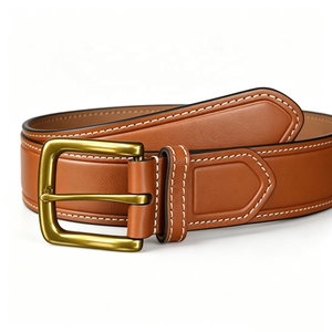 Ceinture formelle en cuir véritable pour homme, marron uni, en cuir de vachette, boucle à ardillon carrée en alliage, robuste, moulage monobloc - Product Image 5