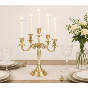 Candelabro de Metal de 5 Brazos, Portavelas Dorado Mate, Centro de Mesa Elegante para Bodas, Fiestas, Hoteles, Banquetes y Eventos - Product Image 4