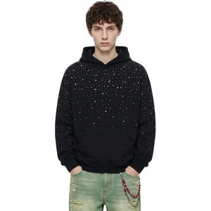 Sweat à capuche épais 300G pour homme en mélange coton-polyester avec strass, en molleton bouclette épais, fermeture éclair intégrale, style streetwear - Product Image 2