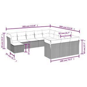ชุดโซฟาลานบ้านหวายโพลีสีดำ 12 ชิ้นพร้อมชุดเบาะรองนั่งในสวน - Product Image 3
