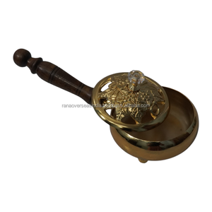 Metal Iron Incense Burner with Wooden Handle Vintage Floral Cover Incense Censer for Home And Temple <b>Decoration</b> - Product Image 1
