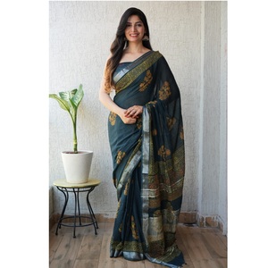 Saris 100% vibrants en lin imprimé avec chemisier en lin, mélange parfait de style et de tradition, disponibles en grande quantité - Product Image 3