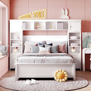 Letto in Legno Bianco per Bambini con Design Tutto-in-Uno, Armadio e Scaffale Integrati - Product Image 2