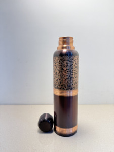 Premium Engraved Floral Pure Copper Water Bottle 1000ml Antique Finish Flask Luxury Meena Print Eco-Friendly Metal <b>Drinkware</b> - Product Image 2