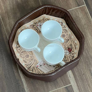 ถาดเสิร์ฟหนังแท้พรีเมียม พร้อมลวดลายดอกไม้สไตล์ตะวันตก ถาดใส่ของว่าง เครื่องดื่ม ของตกแต่งบ้าน จัดระเบียบโต๊ะ - Product Image 2