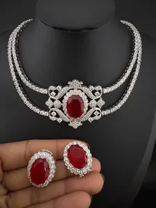 Ensemble de colliers statement en pierres doubles et diamants CZ, collier ras du cou plaqué or blanc, produit artisanal en gros - Product Image 1