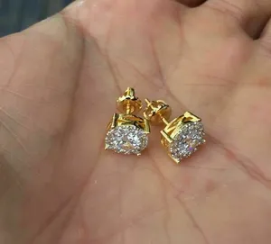 Round Cut Moissanite <b>Stud</b> Earrings 925 Sterling <b>Silver</b> 14K Yellow Gold Plated Halo Diamond Look - Product Image 2