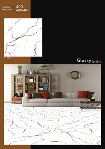 Azulejos de Porcelana con Aspecto de Mármol Blanco Brillante de 400x400 mm, Azulejos de Cerámica con Efecto de Mármol Blanco de Lujo, Acabado Brillante Moderno - Product Image 3