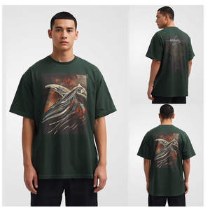 Camiseta de Hombre Verde Oscuro con Estampado DTF, Diseño Gráfico Abstracto en Movimiento, Talla Grande, de Algodón - Product Image 2