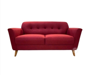 Sofá Seccional Moderno de Tela Roja, Tres Plazas, Respaldo Acolchado, Brazos Curvos, Patas de Madera, Muebles para Sala de Estar - Product Image 1