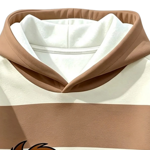 Sudadera con Capucha de Manga Larga a Rayas para Niños, con Logotipo Frontal Personalizado con Dibujos Animados, 100% Poliéster, Color Marrón, para Compradores de Ropa al Por Mayor - Product Image 5