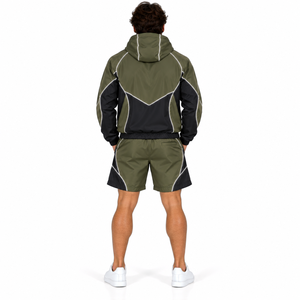 Custom <b>Men</b> <b>Short</b> Set Windbreaker Hooded <b>Jacket</b> Athletic <b>Shorts</b> Set Reflective Piping Custom <b>Men's</b> Streetwear <b>Short</b> Tracksuit - Product Image 2