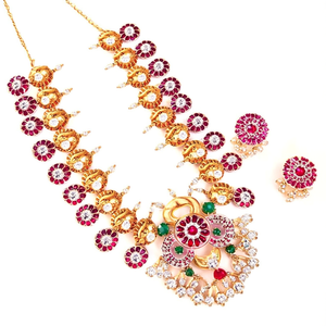 Gold Plated Bridal Kundan Jewelry Set with Diamond and Emerald Necklace Earring Sets Oxidized Polish Claw Setting for Wedding - Product Image 2