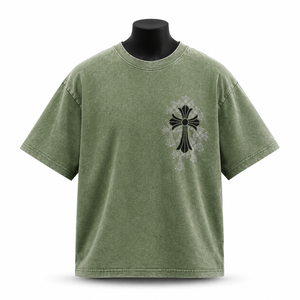 T-shirt vintage délavé pour homme, style streetwear, broderie, coton épais, coupe ample, décontracté - Product Image 1