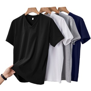 Camiseta de Verano Casual para Hombre, Estilo Coreano, Cuello en V, 100% Algodón, Precio de Fábrica en China y Bangladesh, Logotipo Bordado Personalizado OEM - Product Image 1
