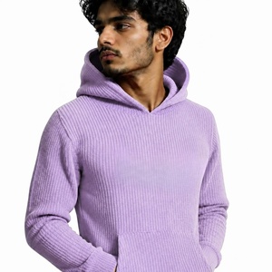 Sudadera con capucha de punto para hombre, de moda, al por mayor, de color liso, con cuello acanalado, manga larga, de acrílico, para otoño - Product Image 4