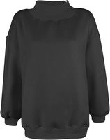 Sweat-shirt en molleton oversize bleu clair à col montant contrastant pour femme, avec épaules tombantes et manches longues, idéal pour la détente