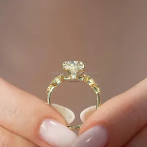 Luxury Pear Shape Diamond Ring Yellow Gold Finish with Side <b>Stones</b> Teardrop Design Elegant Wedding Ring for Women Fine Jewelry - Product Image 3