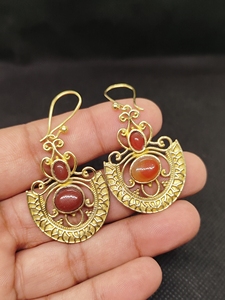 New Arrival Brass Gold Plated Orange Quartz Stone Flower Patterned Handmade <b>Earrings</b> for Women Girls Wear Wedding Party's - Product Image 2