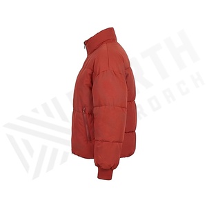 Red Quilted Jacket Women Winter Stand Collar Full Sleeve Thick Polyester Filling Zipper Closure Short Length Solid Color - Product Image 3