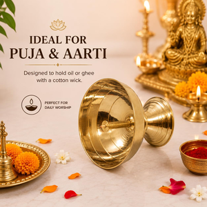Handcrafted Brass <b>Pooja</b> Diya with Wick Holder | Traditional Golden Oil Lamp <b>for</b> <b>Mandir</b> <b>Home</b> Temple Diwali Festive Decor - Product Image 5