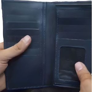 Portefeuille long en cuir de qualité supérieure pour homme avec plusieurs emplacements pour cartes et poche zippée, élégant portefeuille bifold bleu marine formel avec organisateur - Product Image 2