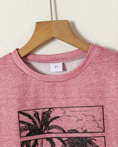 Boys Pink Tropical Print Sweatshirt and Shorts Set Casual Jersey Fabric Outfit with Custom Logo and Customize Brand - Product Image 3