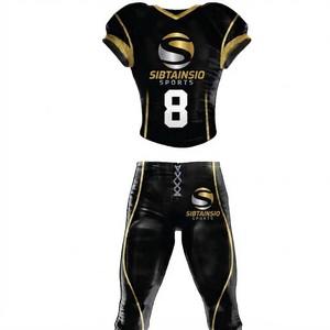Ensemble d'uniformes de football américain personnalisés noir et or, maillot à manches courtes et pantalon, tenue d'entraînement et de match pour équipe, vente en gros - Product Image 1