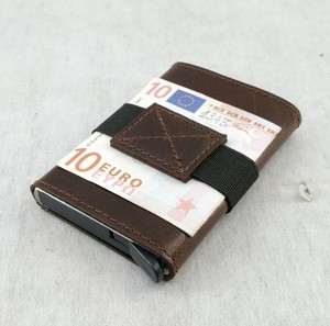 Custom Full Grain Leather Metal Push Button Credit <b>Card</b> <b>Holder</b> <b>Wallets</b> Man RFID Blocking Cash Elastic Strap Purses Short Premium - Product Image 4