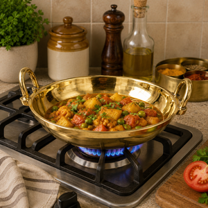 Premium Polished Brass Serving Kadhai with Brass Handles Traditional Indian Curry Bowl Heavy Duty Kitchen Cookware for Home Rest - Product Image 3