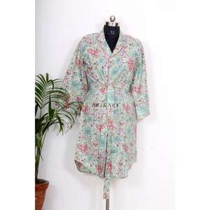 Chemisiers en coton élégants de style bohème pour femmes, chemisiers en coton faits à la main, imprimés de fleurs, robe chemise bohème, tenue de soirée, robe décontractée, chemisier en coton - Product Image 1