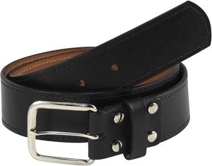 Ceinture Formelle en Cuir Véritable Couleur Unie en Peau de Vache avec Boucle Ardillon Rectangulaire Argentée Durable Moulage Monobloc - Product Image 1