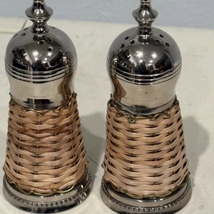 Rattan And Metal Seasoning Set Stylish Combination Of Rustic And Contemporary Tableware For Home And Cafe <b>Salt</b> And Pepper <b>Shaker</b> - Product Image 1