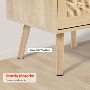 Comodino Boho in Rattan con 2 Cassetti e Gambe in Legno Massello - Opzione Luce LED - Product Image 5