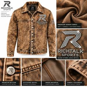 Veste en jean délavé pour homme, imprimé léopard, logo à paillettes, col rabattu décontracté, coupe classique, style automne - Product Image 6