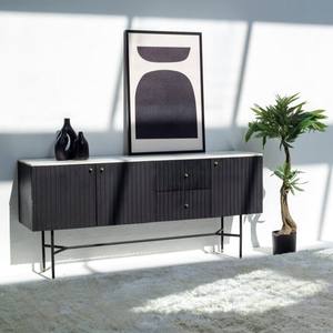 Buffet à lattes en bois de manguier noir Vandana Pebble Nova pour des intérieurs et extérieurs modernes et élégants - Product Image 1