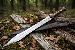 Cuchillo de caza hecho a mano de acero al carbono con mango de madera y funda de cuero, hoja recta de punta caída, herramienta DIY para exteriores - Product Image 5