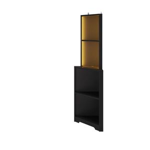 Espositore Angolare a L a 4 Livelli 40*40*165cm in Truciolato con Luci LED e Multipresa, Modello Nero Personalizzabile, Imballato in Cartone - Product Image 2