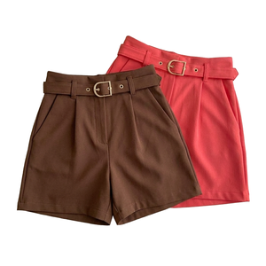 Women's High-Waisted Straight Wide-Leg Shorts Skirt with <b>Elastic</b> Waistband, Quick-Drying High Waisted <b>Belted</b> Shorts - Product Image 2