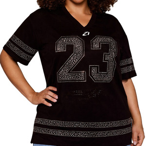 Trendy Custom Plus Size Number Rhinestone Mesh American Football Jersey Women Oversized V Neck Streetwear Sports <b>Top</b> OEM Supply - Product Image 5