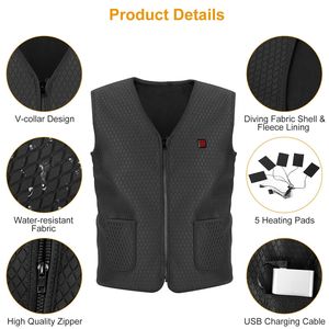 Gilet chauffant USB unisexe noir avec 3 zones de chauffe réglables et 5 zones de chaleur pour les sports de plein air - Manteau chauffant pour hommes et femmes - Product Image 4