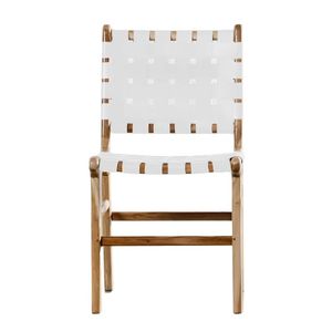 Chaise de jardin moderne en bois avec assise tressée blanche, pieds coniques, design mi-siècle, mobilier de salle à manger d'extérieur - Product Image 2