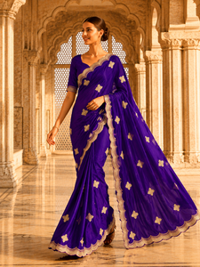 Sari de Terciopelo y Satén para Mujer, Diseño Indio Personalizado de Vexotrend, Hermoso Diseño Patola, Estilo Tradicional para Bodas y Fiestas - Product Image 5