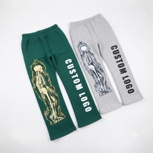 Pantalones Deportivos de Lona de Color Sólido con Logotipo Personalizado para Hombre, Cintura Elástica, Casuales, Diseño de Esqueleto Estampado, Ligeros y Transpirables para Otoño - Product Image 1