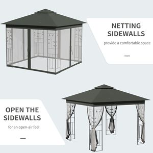 Gazebo Moderno 10x10 Grigio per Esterni con Tetto a 2 Livelli in Poliestere, Tende Laterali a Rete, Struttura in Acciaio e Palo in Alluminio/Metallo - Product Image 6