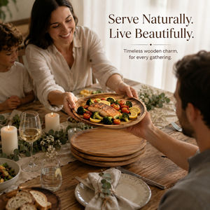 Ensemble de plateaux de service en bois d'acacia faits à la main – Assiettes rondes en bois pour servir les aliments, les collations, le fromage, les fruits et à la maison - Product Image 3
