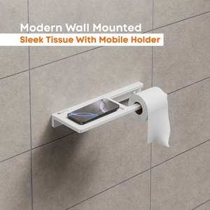Porte-mouchoirs élégant avec étagère intégrée pour téléphone portable, fixation murale, accessoire de salle de bain professionnel pour hôtels et commerces - Product Image 2