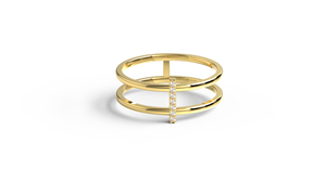 Bague de mariage de luxe en or 18 carats avec double rangée de diamants et barre verticale de diamants ronds, multicouche, pour femme - Product Image 1